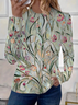 Women's Spring Floral Print Casual Round Neck Long Sleeve T-Shirt