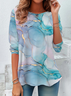 Women's Abstract Spring Print Casual Round Neck Long Sleeve Tunic T-Shirt