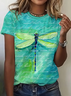 Women's Dragonfly Spring Print Casual Round Neck Short Sleeve T-Shirt