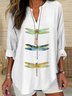 Women's Dragonfly Print Spring V-Neck Casual Shirt