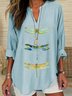 Women Animal Shawl Collar Cotton Half Sleeve Casual Daily Summer Blouse