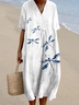 Crew Neck Dragonfly Vacation Dress With No