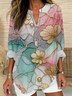 Women's Floral Print Casual V-Neck Shirt
