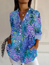 Women's Long Sleeve Shirt Spring/Fall Blue Purple Floral Buckle Shirt Collar Daily Going Out Casual Top