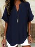 Women Plain Shawl Collar Cotton Half Sleeve Casual Daily Summer Blouse