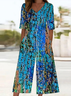 Women's H-Line V Neck Daily Going Out Casual Printing Abstract Summer Ankle Pants Jumpsuit Romper