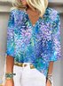 Boho Shawl Collar Floral Loose Blouse