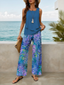 Women's Floral Print Casual Suspender Pants Two-Piece Set