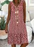 Women Floral Cotton V Neck Casual Summer Daily Midi A-Line Dress