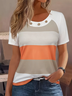 Women's Striped Printed Casual Round Neck Short Sleeve T-Shirt
