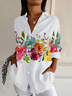 Women's Long Sleeve Shirt Spring/Fall White Floral Buckle Shirt Collar Daily Going Out Casual Top