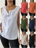 European and American summer new loose solid color sleeveless vest shirt ladies V-neck cotton and linen button top
