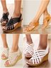 Summer street casual wedge sandals for women sexy fish mouth hollow woven wedge high heels