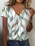 Women's Floral Print Casual V-Neck Short Sleeve T-Shirt