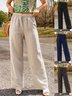 Women's Harem Pants Daily Outing Pants Pocket Elastic Waist Khaki Casual Solid Color Wide Leg Cotton Linen Loose Pants