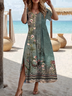 Women's Floral Print Casual Round Neck Short Sleeve Slit Dress