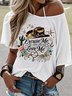 Western Style Round Neck Colored Cotton Short Sleeve T-Shirt