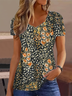 Women's Floral Print Casual V-Neck Short Sleeve T-Shirt