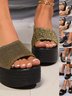 Gold Wedge Heel Heightening Slippers For Women Summer New Thick Bottom Sequins Net Celebrity Fashion Casual Sandals