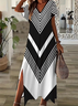 Women's Geometric Print V-Neck Short Sleeve Slit Dress