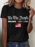 Women Flag Crew Neck Cotton Short Sleeve Casual Daily Summer T-shirt