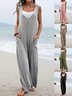 Women's H-Line Tank Crew Neck Daily Going Out Casual Split Joint Plain Summer Long Jumpsuit Romper