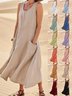 Women's Sleeveless Summer White Plain Split Joint Crew Neck Daily Going Out Casual Maxi A-Line Fit & Flare Dress Dress