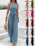 Women's H-Line Overall V Neck Daily Going Out Casual Lace-up Plain Summer Long Jumpsuit Romper