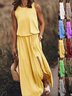 Women's Sleeveless Summer Yellow Plain Split Joint Crew Neck Daily Going Out Vintage Maxi A-Line Tank Dress
