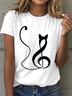 Women's Music Notes and Cat Print T-Shirt