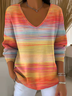 Women Floral V Neck Cotton Long Sleeve Casual Daily Spring/Fall Sweater