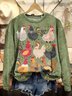 Women Animal Crew Neck Cotton Long Sleeve Vintage Holiday Spring/Fall Sweatshirt