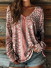 Women Floral V Neck Jersey Long Sleeve Casual Daily Spring/Fall T-shirt