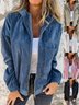 Women Plain Cotton Stand Collar Bomber Jacket Long Sleeve Vintage Split Joint Spring/Fall Daily Jacket Outerwear
