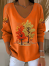 Women Maple Leaf V Neck Long Sleeve Casual Daily Spring/Fall T-shirt