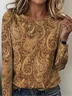 Women Paisley Crew Neck Jersey Long Sleeve Vintage Holiday Spring/Fall T-shirt