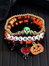 Hot Selling Orange Rice Beads Crystal Metal-plated Polymer Clay Pumpkin Skull Pendant Halloween Beaded Bracelet