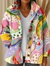 Women Geometric Flannel Long Sleeve Vintage Winter Daily Teddy Jacket Outerwear