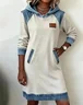 Women Multicolor Block Hoodie Casual All Season Daily Midi H-Line Sweashirt Dress