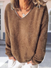 Women Plain V Neck Long Sleeve Street Daily Winter Sweater