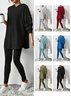 Women Plain Long Sleeve Top With Pants Casual Embossed Spring/Fall Hoodie Two-Piece Set