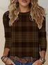 Women Plaid Crew Neck Jersey Long Sleeve Casual Daily Spring/Fall T-shirt