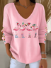 Women Christmas V Neck Long Sleeve Casual Daily Spring/Fall T-shirt