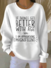 Women Letter Pattern Crew Neck Cotton-Blend Long Sleeve Vintage Daily Spring/Fall Sweatshirt